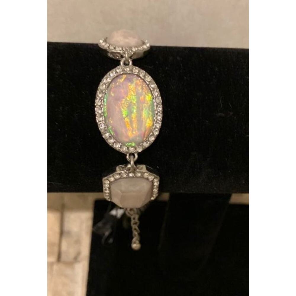 Charming Charlie Bracelet Silver Tone‎ Yellow Fauk Opal Cabochons